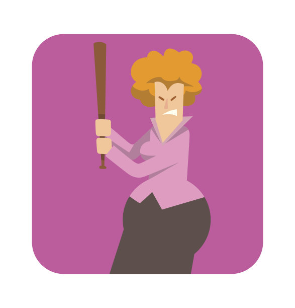 方框，圆润的女商人拿着棒球棒图片下载