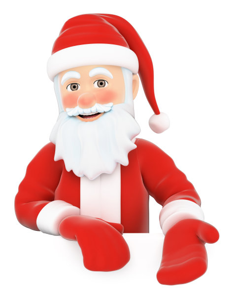 3D圣诞老人指向下。空白的空间图片下载