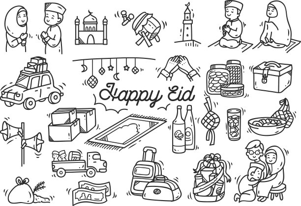 Eid mubarak或idul fitri涂鸦元素图片下载
