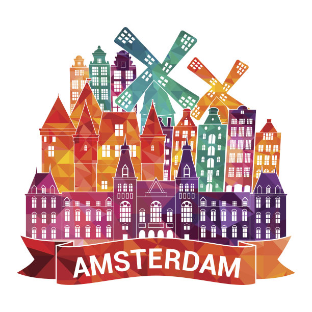 阿姆斯特丹的天际线。矢量图图片下载