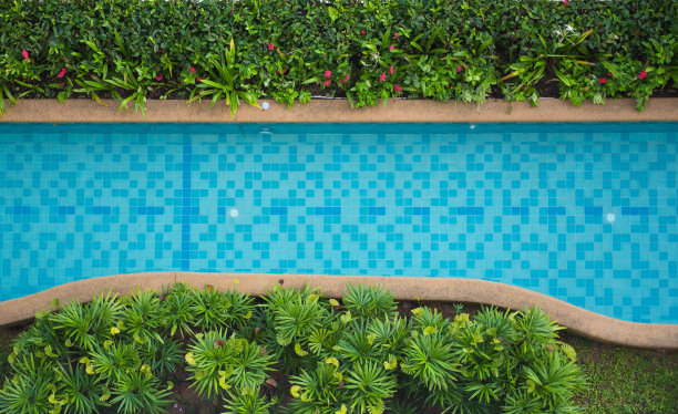 美丽的蓝色游泳池为背景。图片下载