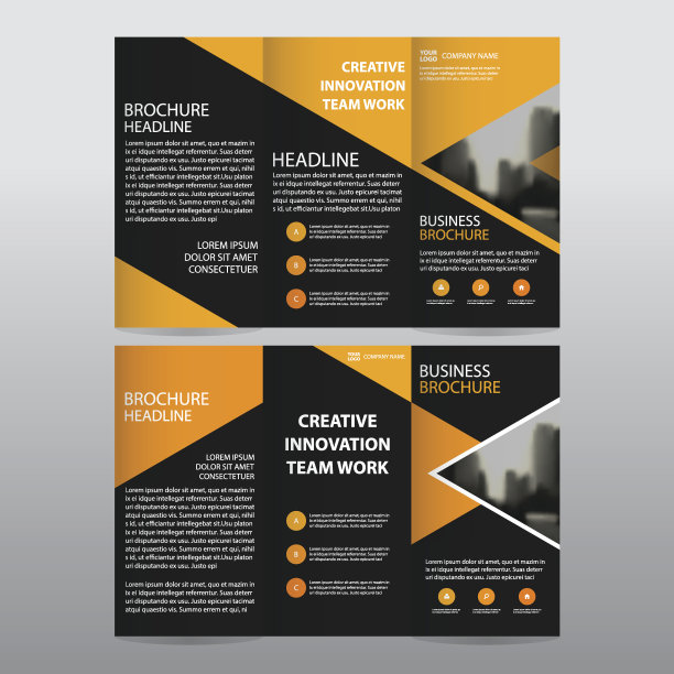 橙色黑色三角形业务三联传单宣传册传单报告模板图片下载