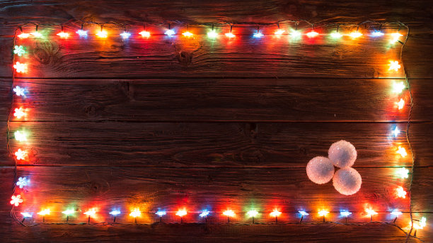 圣诞灯饰木质纹理图片下载