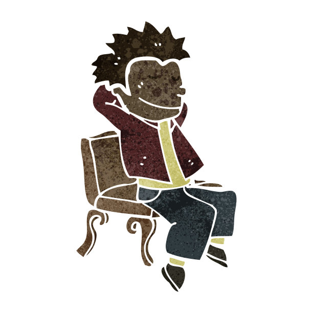 复古卡通男孩放松在长凳上图片下载