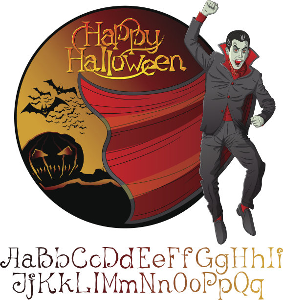 万圣节字体集和矢量吸血鬼德拉库拉图片下载