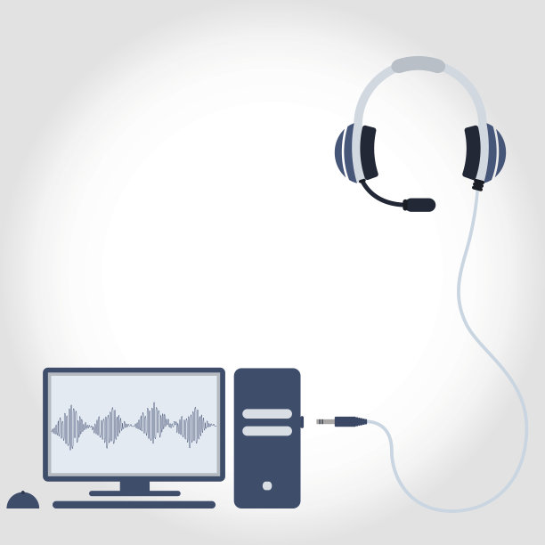 个人电脑和带麦克风的耳机素材图片