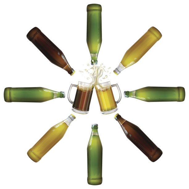 两个啤酒杯，瓶子图片下载