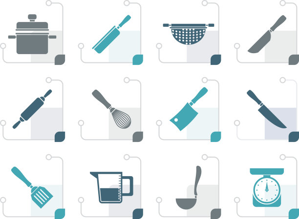 程式化的烹饪设备和工具图标图片下载