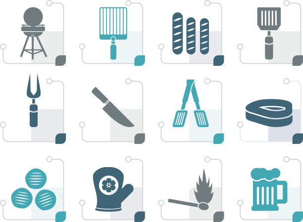 程式化的野餐，烧烤和烧烤图标图片下载