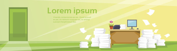 现代办公室室内工作场所空椅子书桌堆叠的文件图片下载