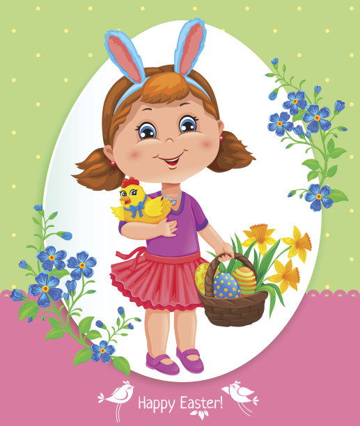 女孩复活节卡片图片下载