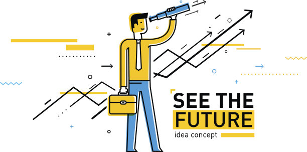 用望远镜展望未来的商人。图片下载