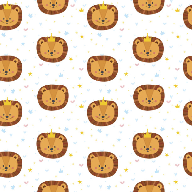 可爱的无缝图案的儿童与滑稽的狮子。微笑的字符图片下载