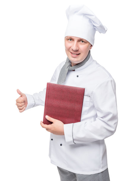 成功快乐的厨师拿着白色背景的菜单图片下载