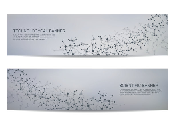 一套现代科学横幅。分子结构DNA和神经元图片下载