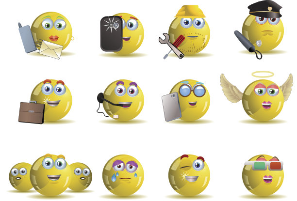 各式职业黄色笑脸图标头像卡通图片下载