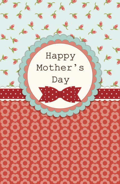 可爱的母亲节贺卡与圆形花边框架与手写的文字在花的背景图片下载