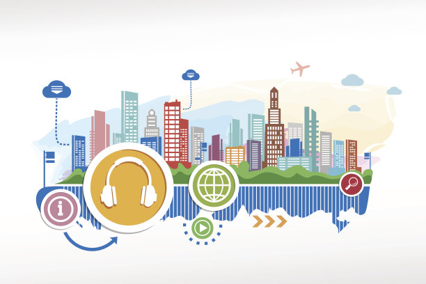 耳机和城市景观背景图片下载