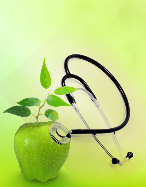 天然医学听诊器与植物概念图片下载