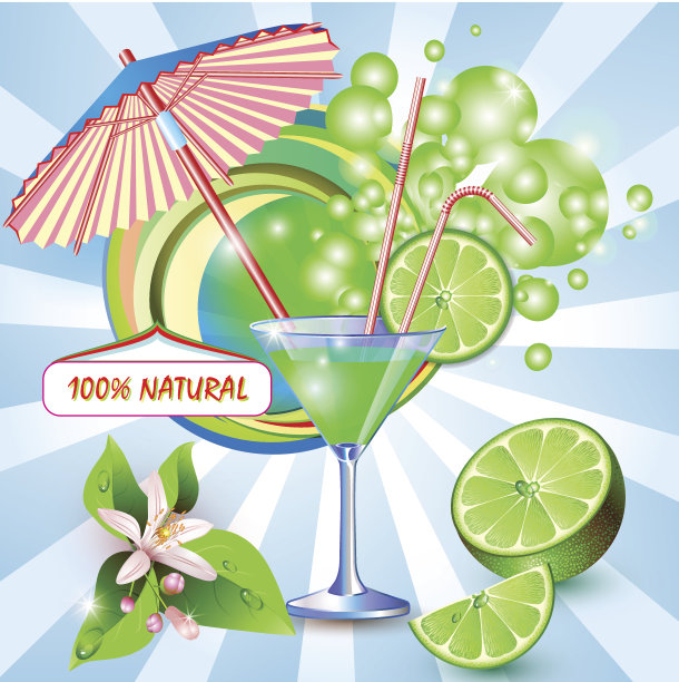 背景是新鲜的酸橙汁和雨伞图片下载