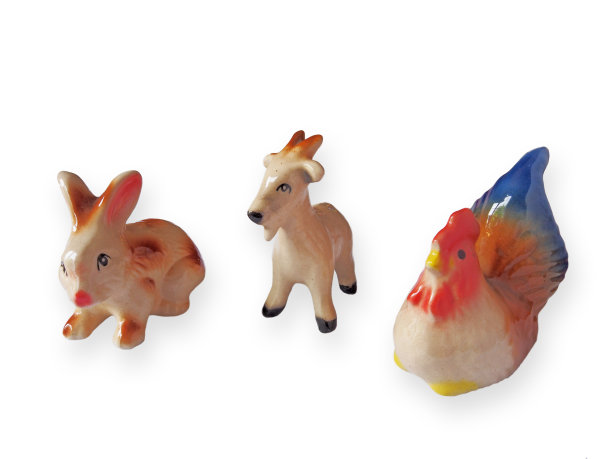这是兔，山羊和鸡的陶瓷分离图片下载