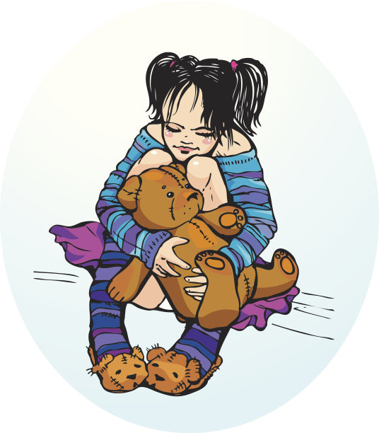 可爱的小女孩穿着有趣的拖鞋和泰迪熊图片下载