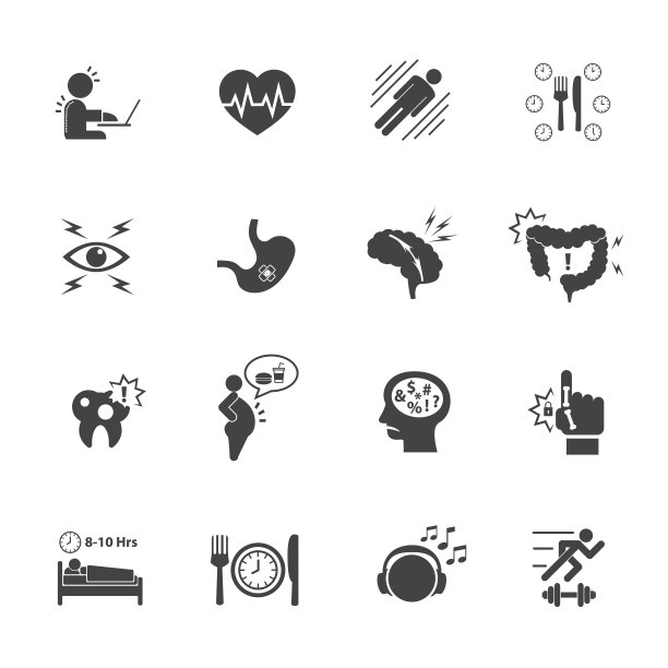 Office综合征的影响。矢量图标集。图片下载