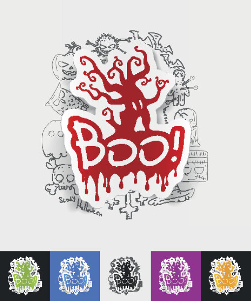Boo纸贴纸与手绘元素图片下载