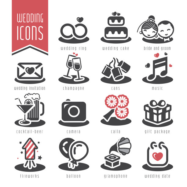 婚礼的图标集。图片下载