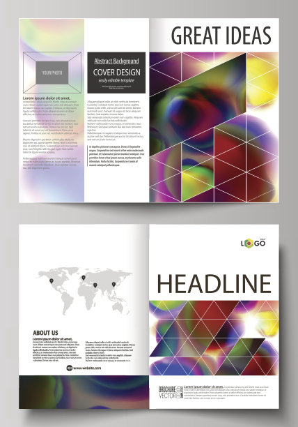 适用于双折页小册子、杂志、宣传单、小册子或年度报告的商务模板。封面模板，A4 尺寸的扁平矢量布局。具有抽象形状的彩色设计背景，明亮的单元格背景图片下载