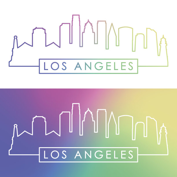 洛杉矶的天际线。彩色线性风格。可编辑的矢量文件。图片下载