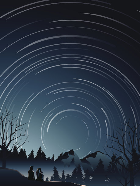 一对夫妇在松树林看星迹图片下载