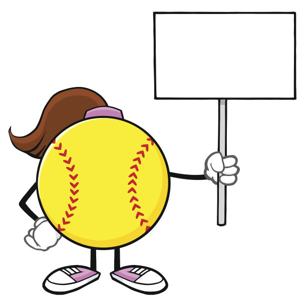 垒球女孩无脸卡通吉祥物角色举着一个空白的标志图片下载