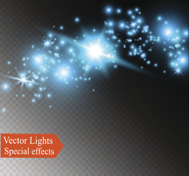 透明背景上的灰尘。明亮的恒星。辉光照明效果图片下载