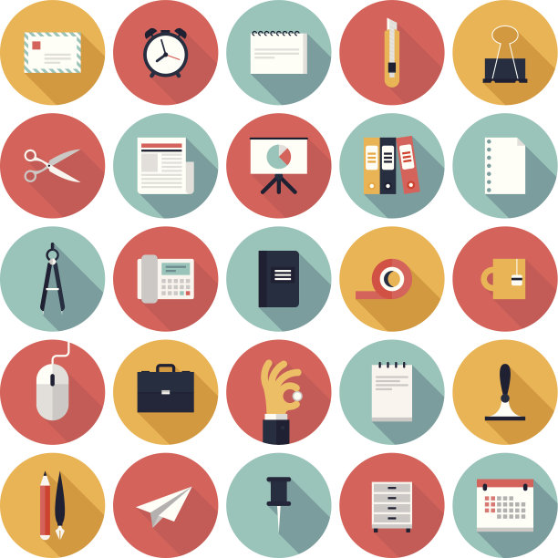 彩色矢量商务办公室平面图标设置素材图片