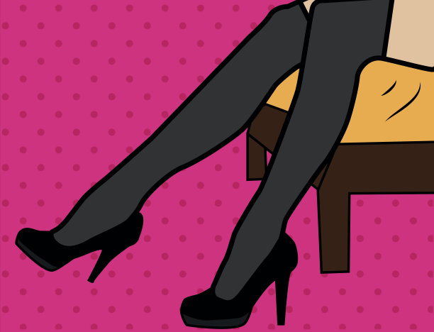 穿着高跟鞋和黑色长袜的女人腿部，波普艺术风格插画图片下载