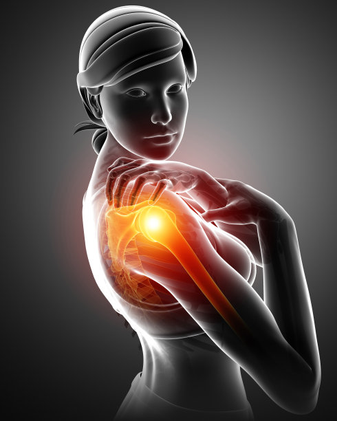 女性感到肩膀疼痛图片下载