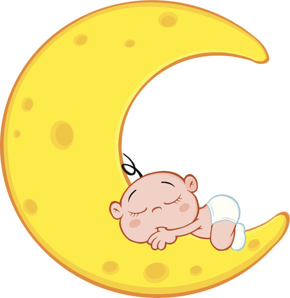 可爱的小男孩睡在月亮上图片下载