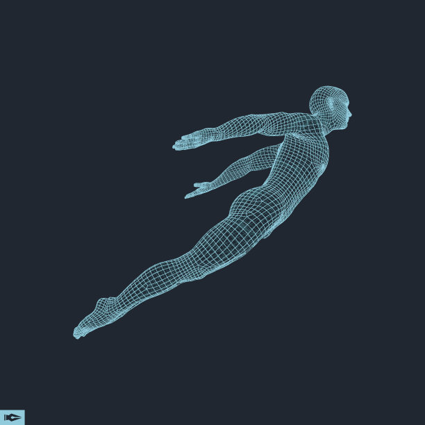 悬停在空中。漂浮在空中的人。人的三维模型。图片下载