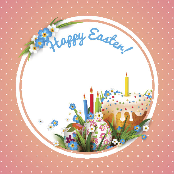 模板与复活节彩蛋，鲜花和蛋糕图片下载