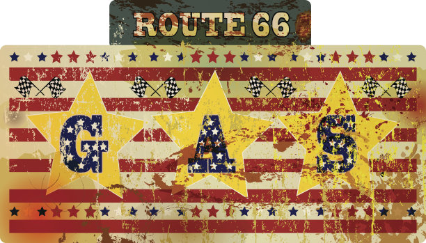 破旧的66号公路加油站标志图片下载