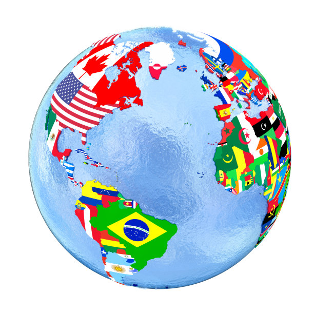 北半球在政治地球上，旗帜孤立在白色图片下载