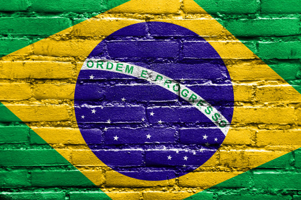砖墙上画着巴西国旗图片下载