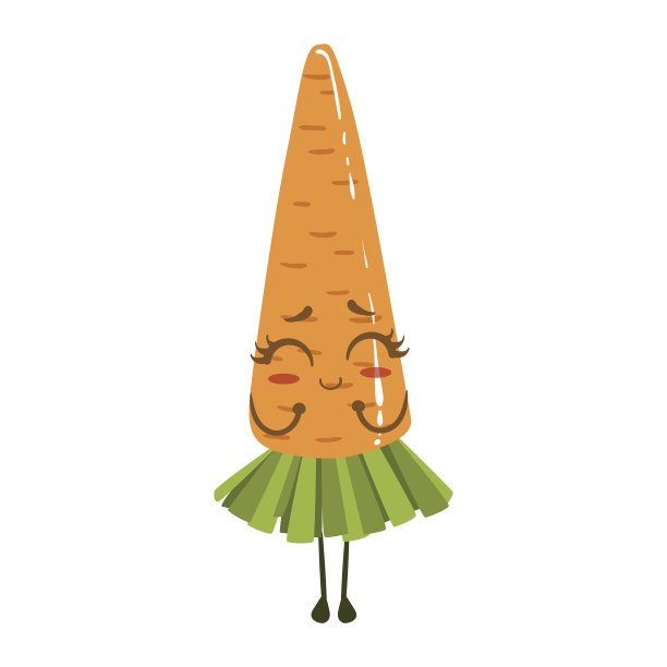 胡萝卜可爱动漫人性化微笑卡通蔬菜食物人物表情矢量插图图片下载