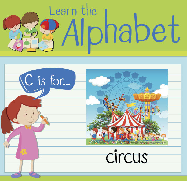识字卡片上的字母C代表马戏团图片下载