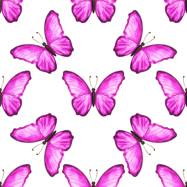 水彩无缝图案与蝴蝶图片下载