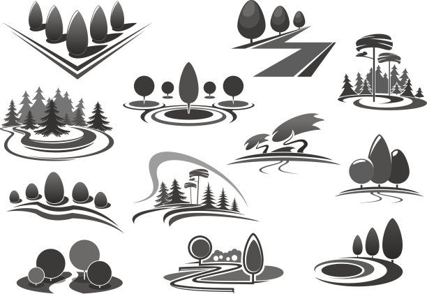 园艺或绿色景观设计矢量图标图片下载