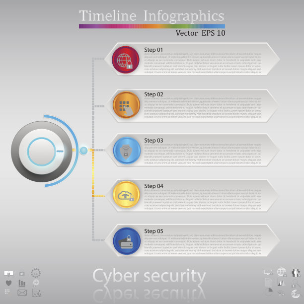 时间轴信息图，商业风格时间轴横幅。向量。可用于工作流布局，图表，数字步升选项，网页设计，时间轴信息图，网络安全概念，图标设置图片下载