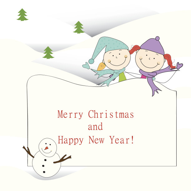 矢量冬季背景与快乐有趣可爱的挥舞的孩子图片下载