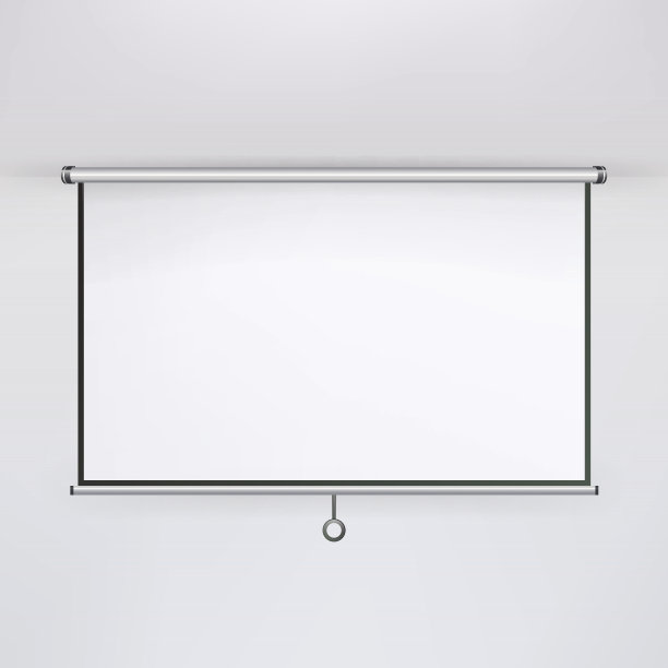 会议投影仪屏幕矢量。悬挂投影屏幕隔离在白色。空白演示板，会议空白白板图片下载
